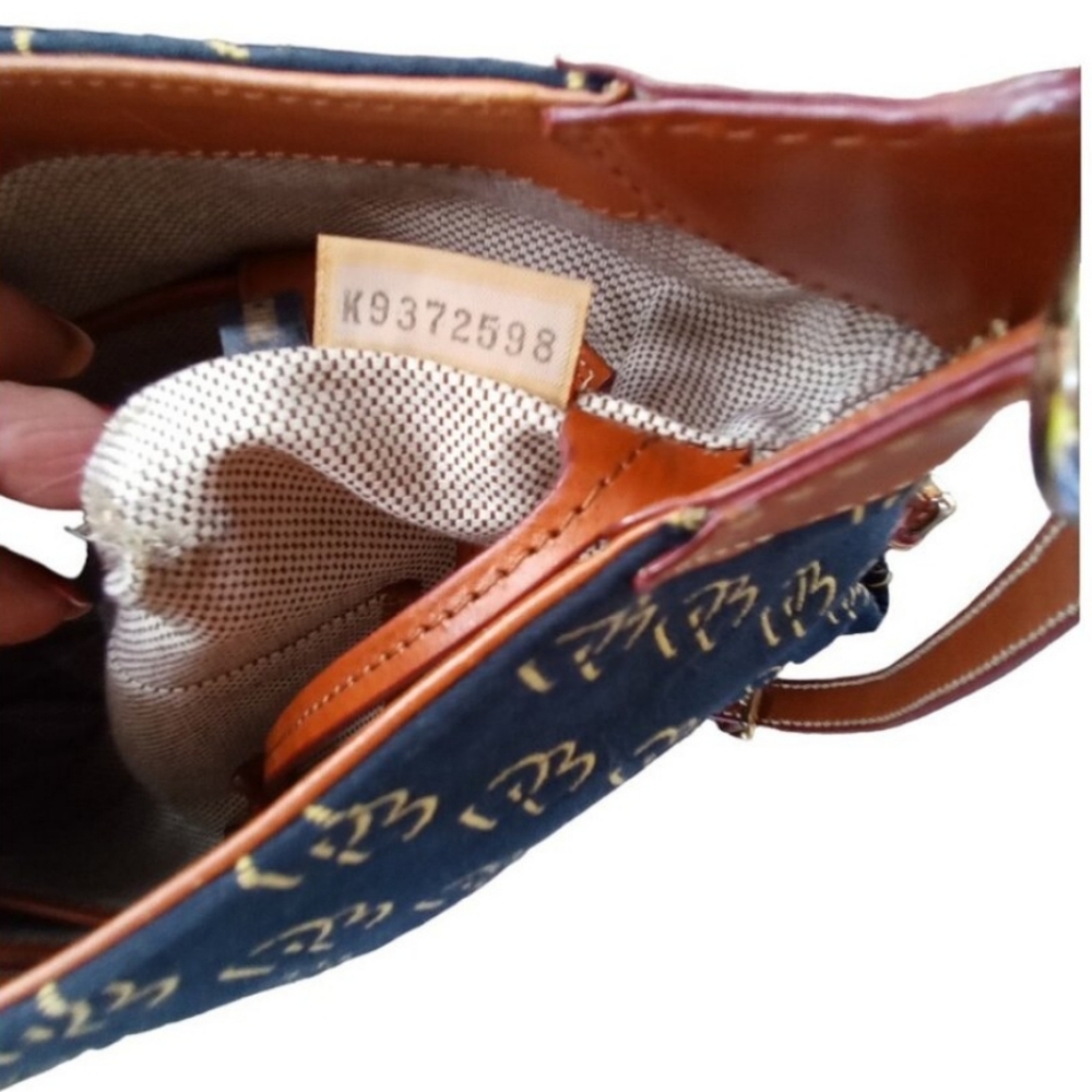 Dooney & Bourke Blue & Tan Monogram Canvas & Leather Shoulder Bag EUC - Picture 5 of 9